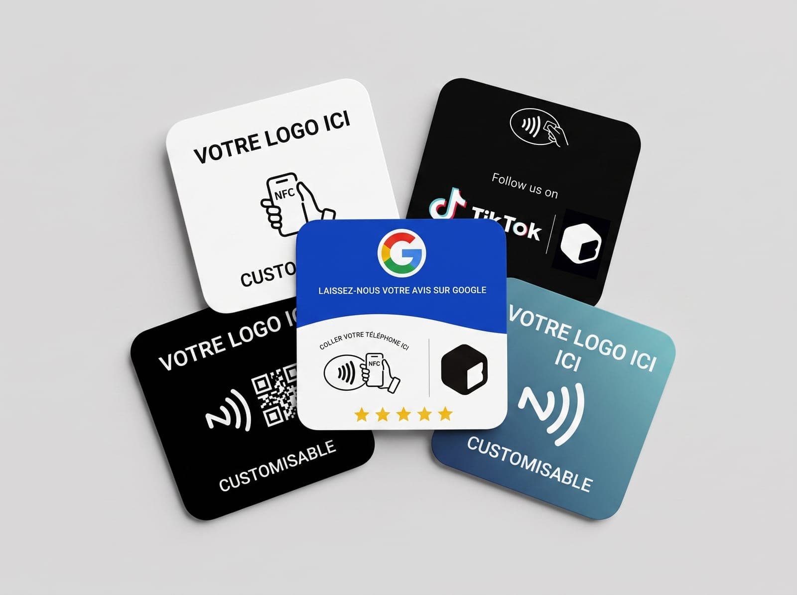 MyTap NFC personnalisables : logo, avis Google, TikTok, QR code